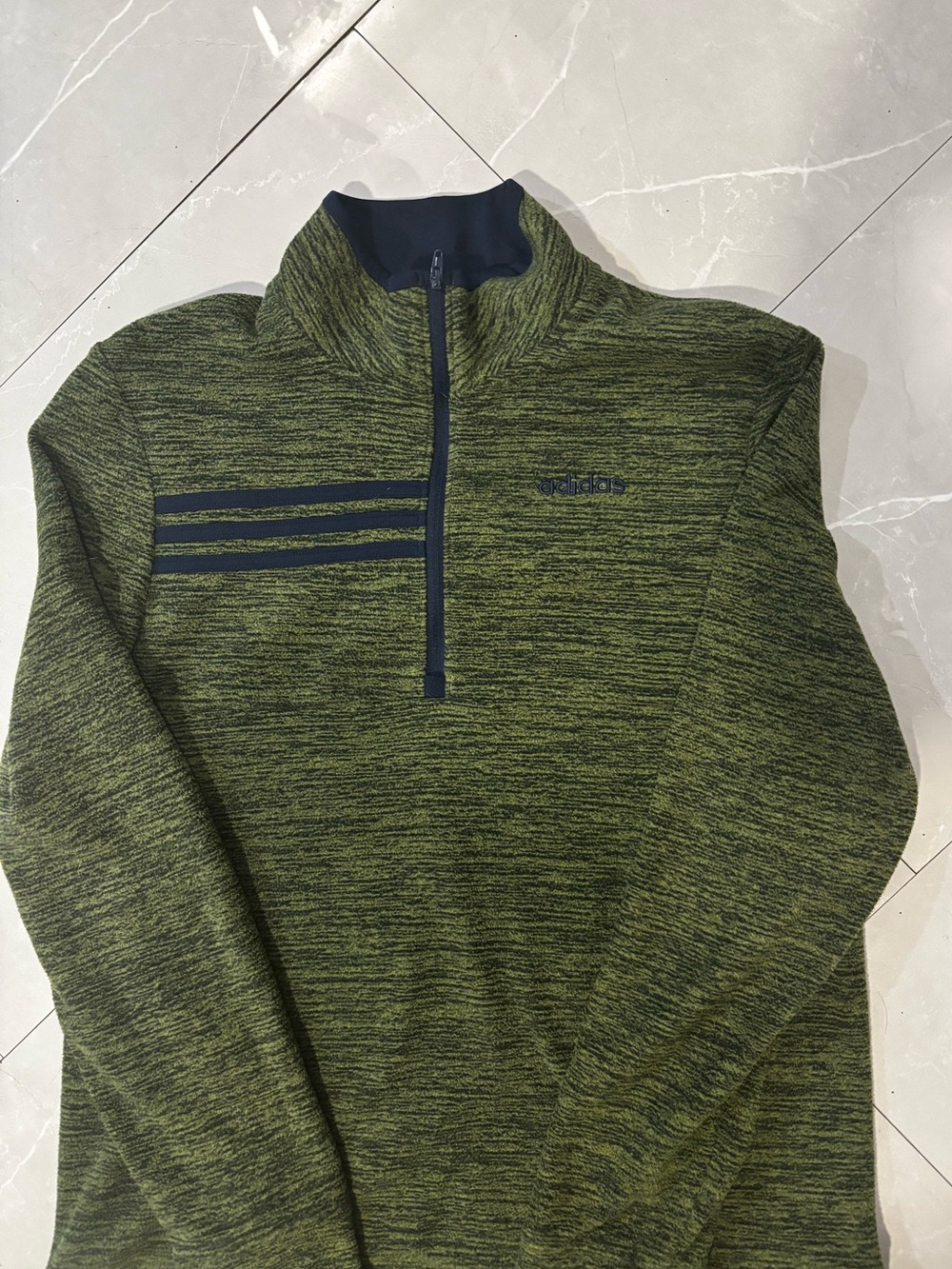 adidas Olive Green Heather Quarter-Zip Pullover Sweater